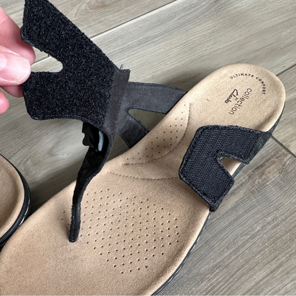 Clarks Laurieann Gema Black Floral Thong Sandals Comfort Adjustable Women’s 9 - Picture 13 of 13